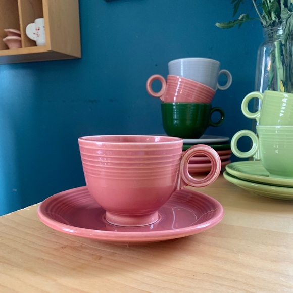 Fiesta Other - 🎁 FIESTA Vintage Rose 💕 Teacup & Saucer, Flaws (ca 1930s-50s)